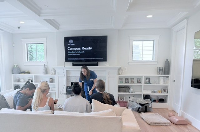 A Campus Ready class taught by a nurse in a student's living room